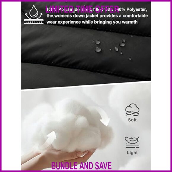 Plus Size Lightweight Puffer Jacket with Detachable Hood Packable Winter Coat - Picture 5 of 7